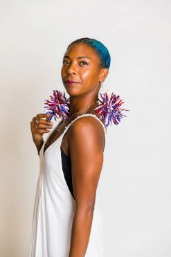 Fringe Co Red White And Blue Pom Pom Earrings