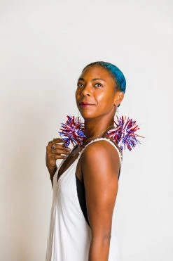 Fringe Co Red White And Blue Pom Pom Earrings