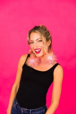 Fringe Co Pink Iridescent Party Pom Earrings