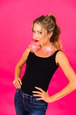 Fringe Co Pink Iridescent Party Pom Earrings