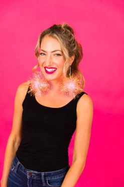 Fringe Co Pink Iridescent Party Pom Earrings