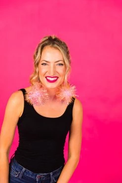 Fringe Co Pink Iridescent Party Pom Earrings