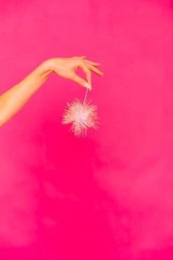 Fringe Co Pink Iridescent Party Pom Earrings