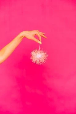 Fringe Co Pink Iridescent Party Pom Earrings