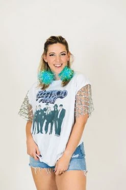 Fringe Co Blue Iridescent Party Pom Earrings