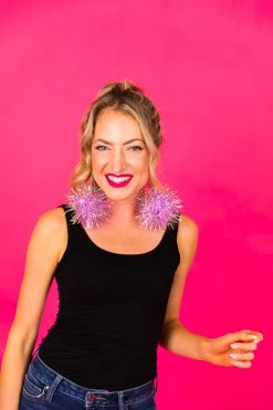 Fringe Co Purple Iridescent Party Pom Earrings