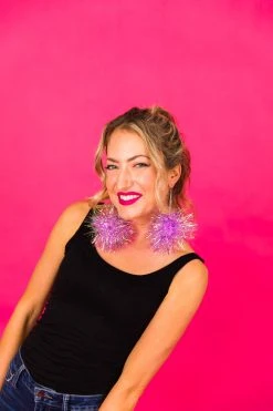 Fringe Co Purple Iridescent Party Pom Earrings