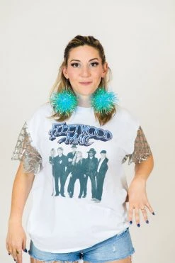 Fringe Co Blue Iridescent Party Pom Earrings