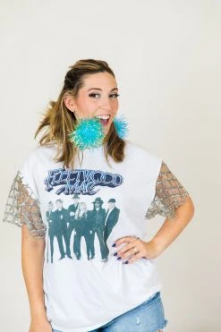 Fringe Co Blue Iridescent Party Pom Earrings