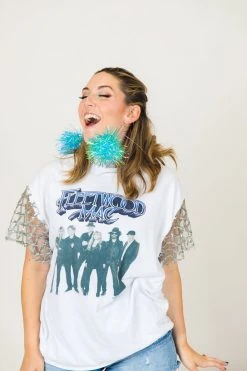 Fringe Co Blue Iridescent Party Pom Earrings