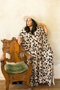 Fringe Co Flocked Leopard Long Caftan Caftan Club Collection