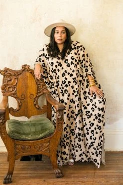 Fringe Co Flocked Leopard Long Caftan Caftan Club Collection