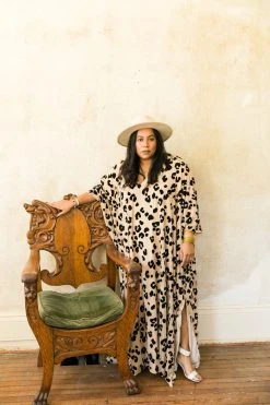 Fringe Co Flocked Leopard Long Caftan Caftan Club Collection