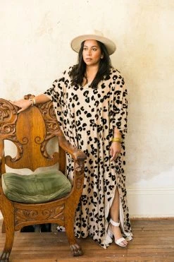 Fringe Co Flocked Leopard Long Caftan Caftan Club Collection