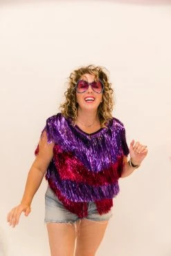 Fringe Co Totally Tinsel Collection Purple And Pink Tinsel Vest