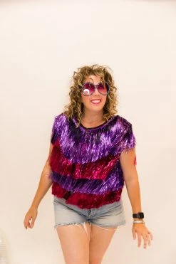 Fringe Co Totally Tinsel Collection Purple And Pink Tinsel Vest