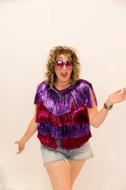 Fringe Co Totally Tinsel Collection Purple And Pink Tinsel Vest