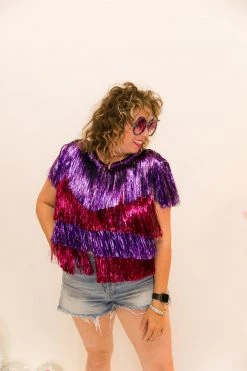 Fringe Co Totally Tinsel Collection Purple And Pink Tinsel Vest