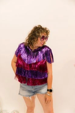 Fringe Co Totally Tinsel Collection Purple And Pink Tinsel Vest