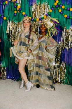 Fringe Co Gold Sequin Stripe Sheer Short Caftan Caftan Club Collection