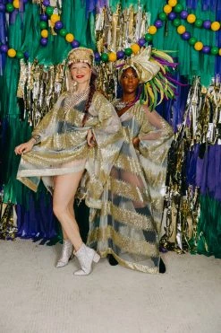 Fringe Co Gold Sequin Stripe Sheer Long Caftan