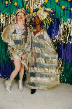 Fringe Co Gold Sequin Stripe Sheer Long Caftan