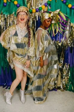 Fringe Co Gold Sequin Stripe Sheer Short Caftan Caftan Club Collection