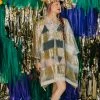 Fringe Co Gold Sequin Stripe Sheer Short Caftan Caftan Club Collection