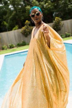 Fringe Co Caftan Club Collection Matte Gold Sequin Long Caftan