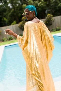 Fringe Co Caftan Club Collection Matte Gold Sequin Long Caftan