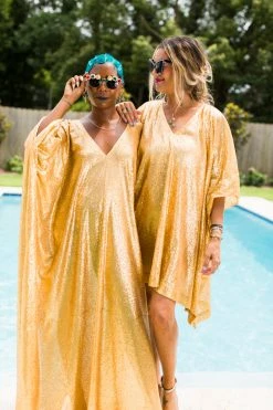 Fringe Co Caftan Club Collection Matte Gold Sequin Long Caftan