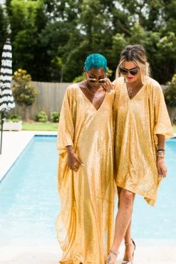 Fringe Co Caftan Club Collection Matte Gold Sequin Long Caftan
