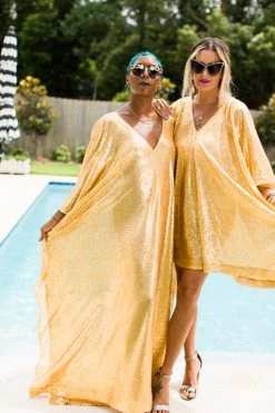 Fringe Co Caftan Club Collection Matte Gold Sequin Long Caftan