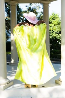 Fringe Co Chartreuse Satin Accordion Long Caftan