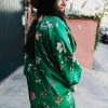 Fringe Co Caftan Club Collection Green Floral Silk Long Caftan