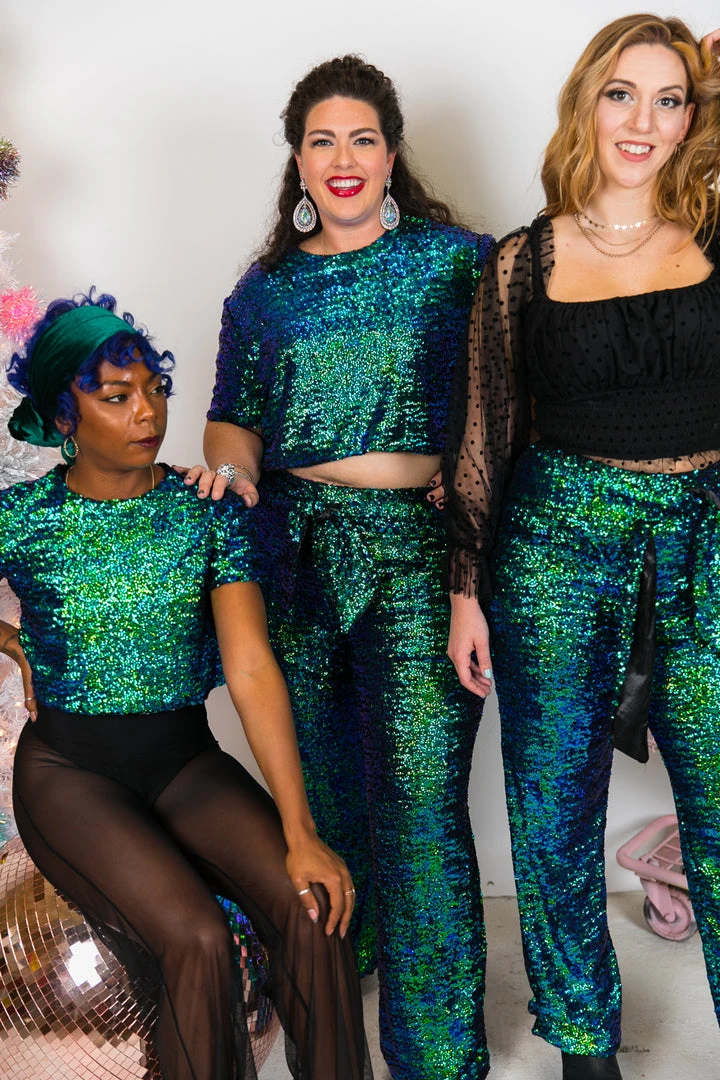 Fringe Co Green Iridescent High Waisted Sequin Pant Sequin Collection 11 Fringe Co Green Iridescent High Waisted Sequin Pant Sequin Collection