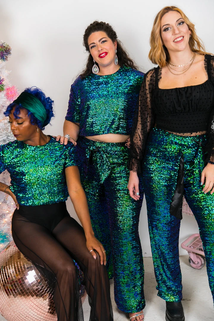 Fringe Co Green Iridescent High Waisted Sequin Pant Sequin Collection 14 Fringe Co Green Iridescent High Waisted Sequin Pant Sequin Collection