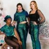 Fringe Co Green Iridescent High Waisted Sequin Pant Sequin Collection
