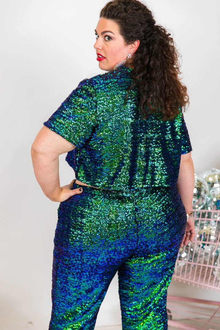 Fringe Co Green Iridescent High Waisted Sequin Pant Sequin Collection 9 Fringe Co Green Iridescent High Waisted Sequin Pant Sequin Collection