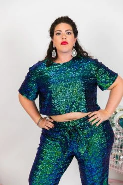 Fringe Co Green Iridescent High Waisted Sequin Pant Sequin Collection 32 Fringe Co Green Iridescent High Waisted Sequin Pant Sequin Collection