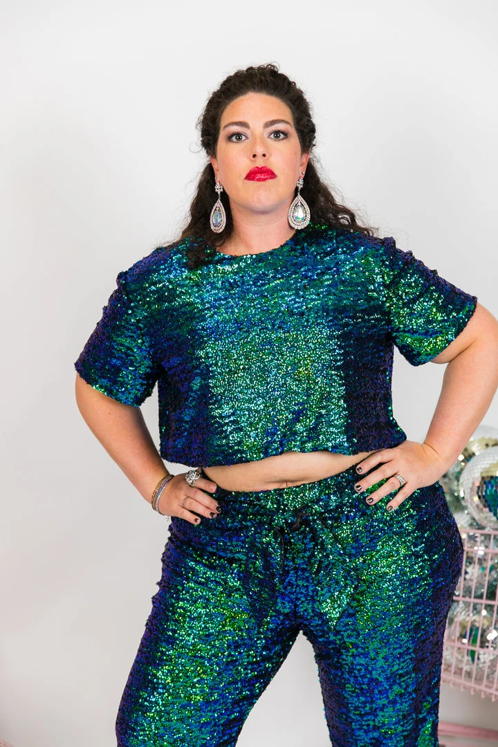 Fringe Co Green Iridescent High Waisted Sequin Pant Sequin Collection 16 Fringe Co Green Iridescent High Waisted Sequin Pant Sequin Collection