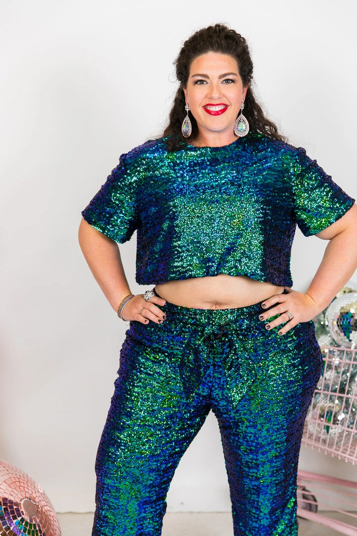 Fringe Co Green Iridescent High Waisted Sequin Pant Sequin Collection 2 Fringe Co Green Iridescent High Waisted Sequin Pant Sequin Collection