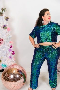 Fringe Co Green Iridescent High Waisted Sequin Pant Sequin Collection 29 Fringe Co Green Iridescent High Waisted Sequin Pant Sequin Collection
