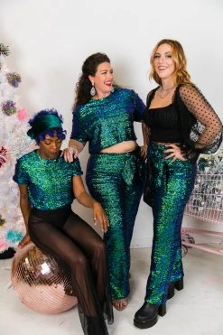Fringe Co Green Iridescent High Waisted Sequin Pant Sequin Collection 19 Fringe Co Green Iridescent High Waisted Sequin Pant Sequin Collection