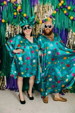 Fringe Co Caftan Club Collection Green Polka Dot Short Caftan