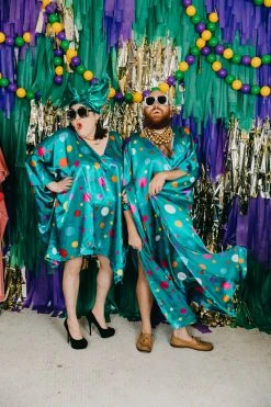 Fringe Co Caftan Club Collection Green Polka Dot Short Caftan