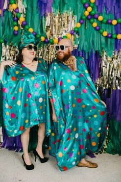 Fringe Co Caftan Club Collection Green Polka Dot Short Caftan