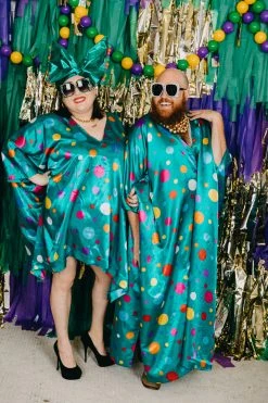 Fringe Co Caftan Club Collection Green Polka Dot Short Caftan