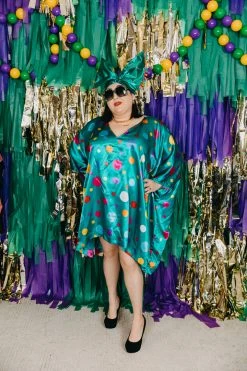 Fringe Co Caftan Club Collection Green Polka Dot Short Caftan