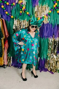 Fringe Co Caftan Club Collection Green Polka Dot Short Caftan